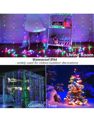Luces de Cortina LED Meliven 300 luces 3x3 m multicolor