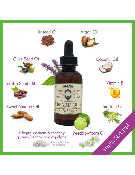 Aceite para Barba Mona Brands 59.15 ml - Pachulí y Lima