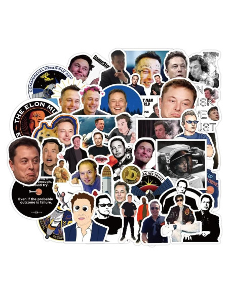 50 Pegatinas Impermeables de Vinilo Sticker Universe - Elon Musk
