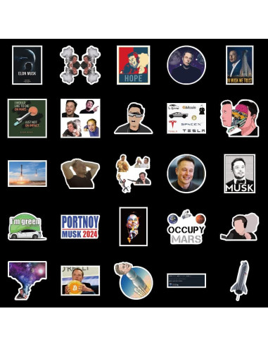 50 Pegatinas Impermeables de Vinilo Sticker Universe - Elon Musk