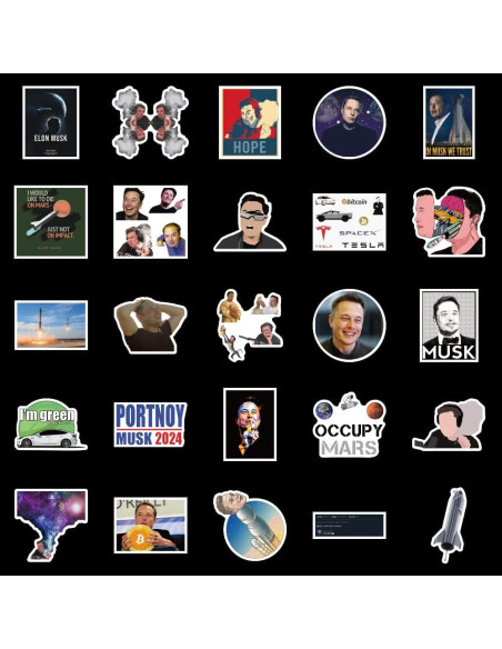 50 Pegatinas Impermeables de Vinilo Sticker Universe - Elon Musk