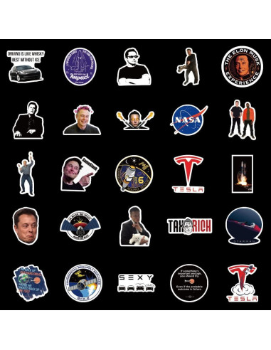 50 Pegatinas Impermeables de Vinilo Sticker Universe - Elon Musk