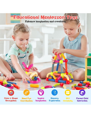60 Piezas Juguetes Magnéticos Sisxmif para Niños 3 a 8 Años