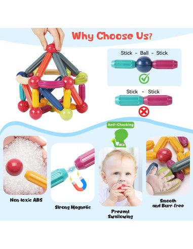 60 Piezas Juguetes Magnéticos Sisxmif para Niños 3 a 8 Años