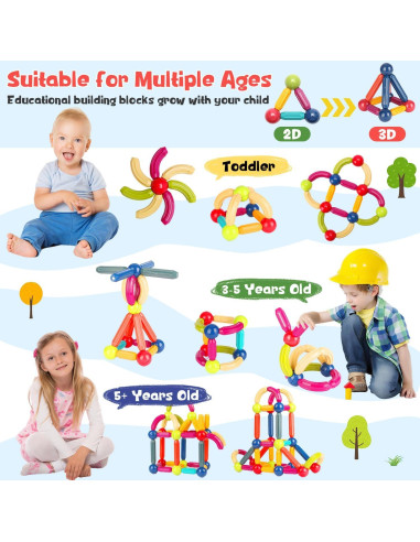 60 Piezas Juguetes Magnéticos Sisxmif para Niños 3 a 8 Años