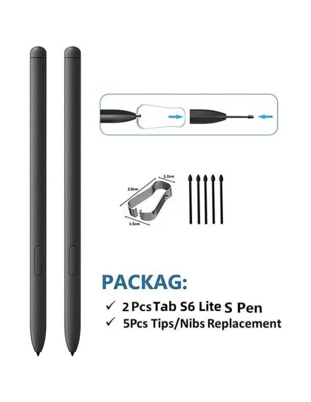 2 Stylus S Pen Reemplazo para Samsung Galaxy Tab S6 Lite Gris