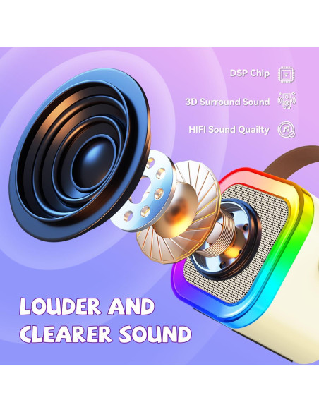 Mini Máquina de Karaoke CscyyAmz Beige con 2 Micrófonos Inalámbricos