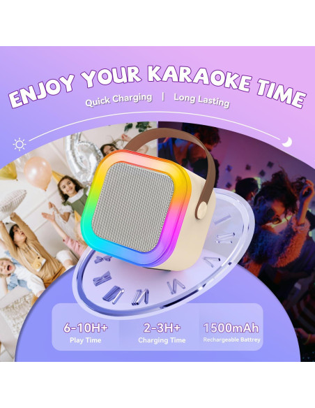 Mini Máquina de Karaoke CscyyAmz Beige con 2 Micrófonos Inalámbricos