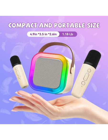 Mini Máquina de Karaoke CscyyAmz Beige con 2 Micrófonos Inalámbricos