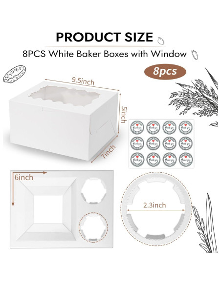 Cajas de Bento para Pastel y Cupcake JCD - 8 Paquetes con Ventana