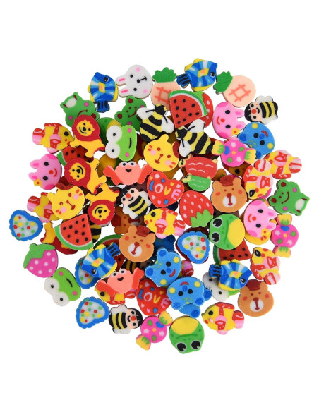 400 Borradores Mini de Frutas y Animales Jsehchya - Coloridos