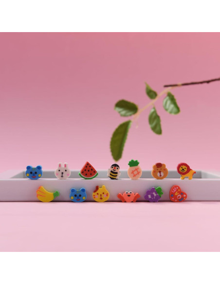 400 Borradores Mini de Frutas y Animales Jsehchya - Coloridos