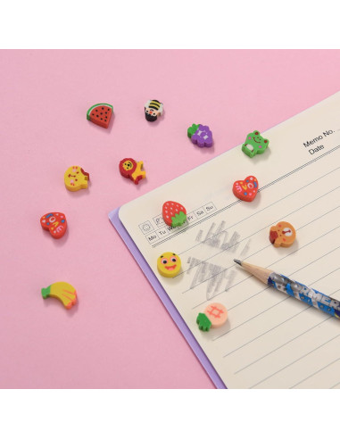 400 Borradores Mini de Frutas y Animales Jsehchya - Coloridos