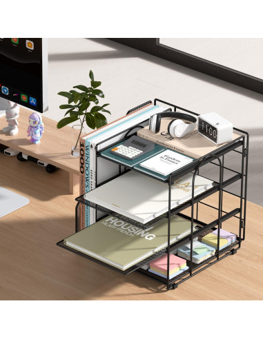 Organizador de Escritorio Becomrock 4 Niveles Metal Negro