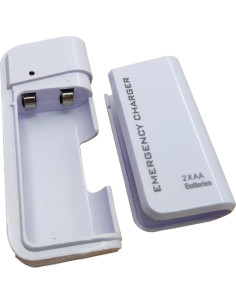 Cargador de Teléfono Portátil USB Blanco con 2 Baterías AA 2