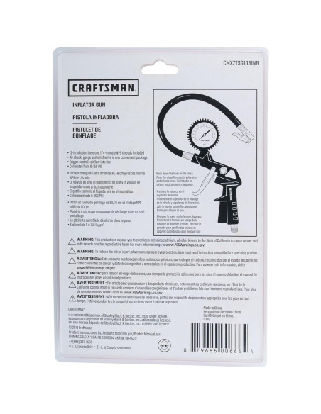Pistola Infladora CRAFTSMAN CMXZTSG1031NB, 0-150 PSI, 3-en-1