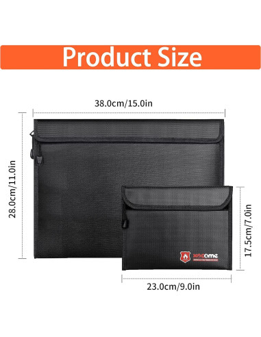 2 Bolsas Ignífugas ABSOK para Documentos y Dinero 38x28 cm