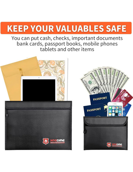 2 Bolsas Ignífugas ABSOK para Documentos y Dinero 38x28 cm