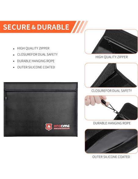 2 Bolsas Ignífugas ABSOK para Documentos y Dinero 38x28 cm