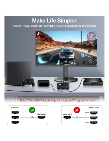 Conmutador HDMI 2.1 3x1 avedio links 8K 60Hz Aluminio