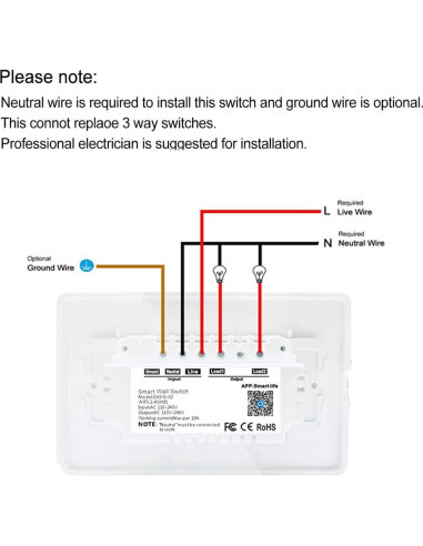 Interruptor de Luz de Pared Inteligente SANA Wi-Fi 2.4GHz