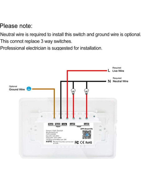 Interruptor de Luz de Pared Inteligente SANA Wi-Fi 2.4GHz