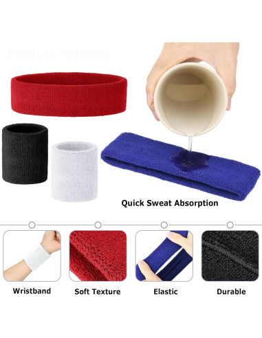 Set 4 Bandas de Cabeza y Muñeca Cosmos Algodón Absorbente