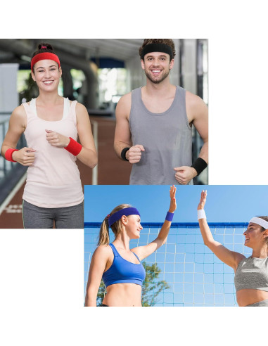 Set 4 Bandas de Cabeza y Muñeca Cosmos Algodón Absorbente