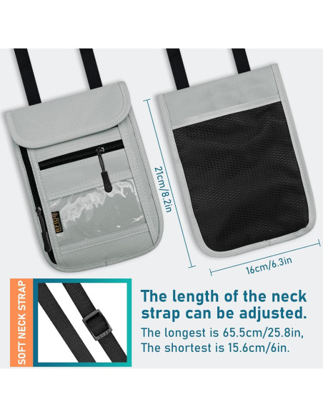 Bolsillo de Cuello Antirrobo RFID Gris para Viajes - Unisex