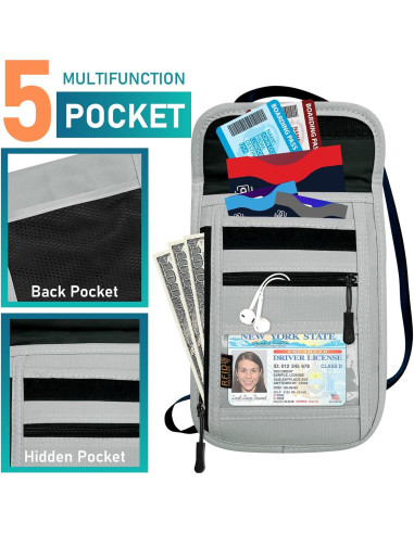 Bolsillo de Cuello Antirrobo RFID Gris para Viajes - Unisex