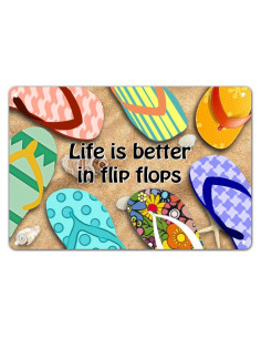 Cartel de Metal La Vida es Mejor en Chanclas 20x30cm