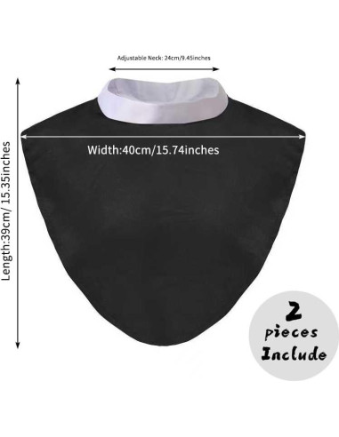 Collar Clerical Unisex Negro con Inserto Blanco - 2 Piezas