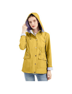 Chaqueta de Lluvia IFFEI para Mujeres Impermeable Amarillo Mediano