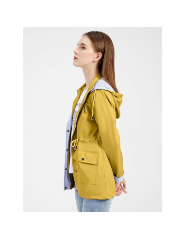 Chaqueta de Lluvia IFFEI para Mujeres Impermeable Amarillo Mediano