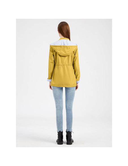 Chaqueta de Lluvia IFFEI para Mujeres Impermeable Amarillo Mediano