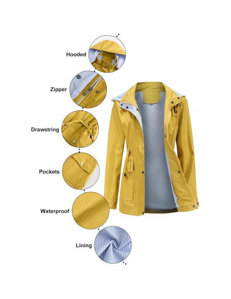 Chaqueta de Lluvia IFFEI para Mujeres Impermeable Amarillo Mediano