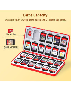 Estuche Portátil JINGDU para 48 Tarjetas Micro SD y NS, Rojo 2