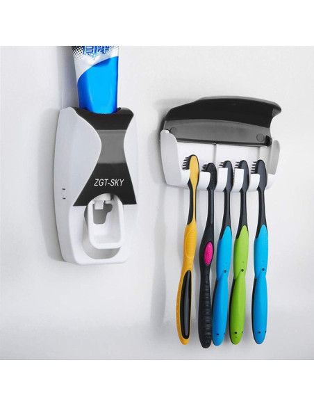 Dispensador de Pasta de Dientes Worem Negro con Soporte para Cepillos