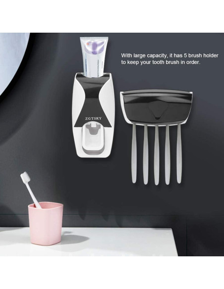 Dispensador de Pasta de Dientes Worem Negro con Soporte para Cepillos