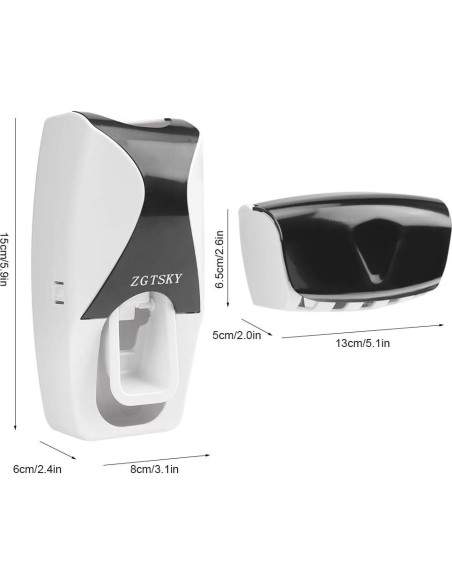 Dispensador de Pasta de Dientes Worem Negro con Soporte para Cepillos
