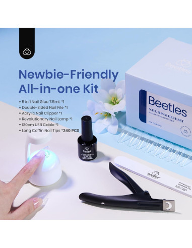 Kit de Uñas de Gel Beetles 240 PCS Coffin con Lámpara LED