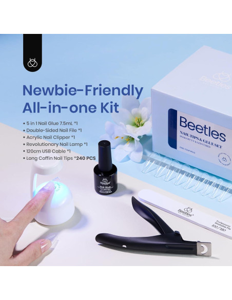 Kit de Uñas de Gel Beetles 240 PCS Coffin con Lámpara LED