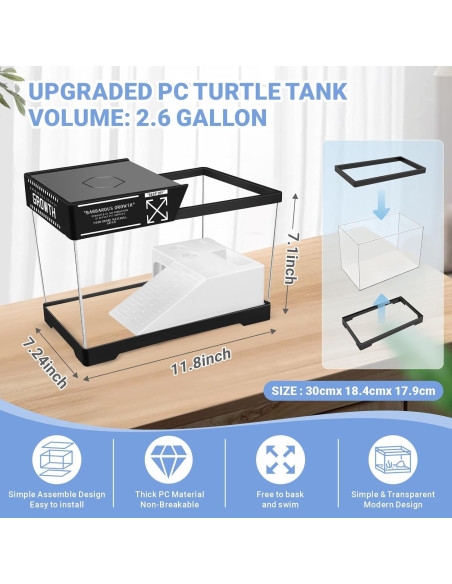Kit Acuario para Tortugas GOZILLA Mini Negro 30x18.4x18 cm