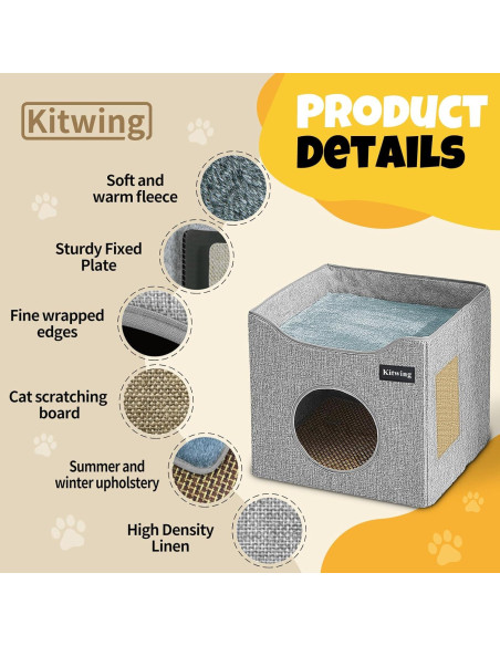 Cama para Gatos Kitwing Plegable 39.1x39.1x32.5 cm Gris