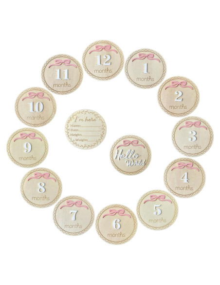 14 Tarjetas de Hitos Mensuales para Bebés DUOJINSANXI Rosa