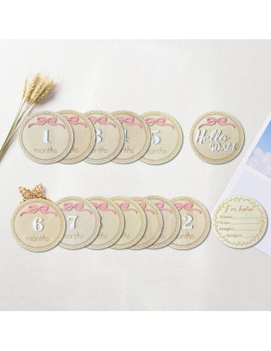 14 Tarjetas de Hitos Mensuales para Bebés DUOJINSANXI Rosa