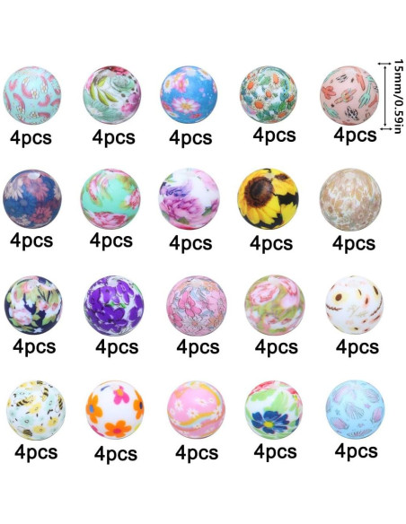 80 Perlas de Silicona MONSEALYT 15mm para Manualidades Flor