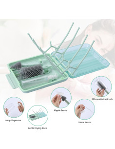 Kit Limpiador de Botellas Rrwin 6 en 1 con Estante Secado Verde 2