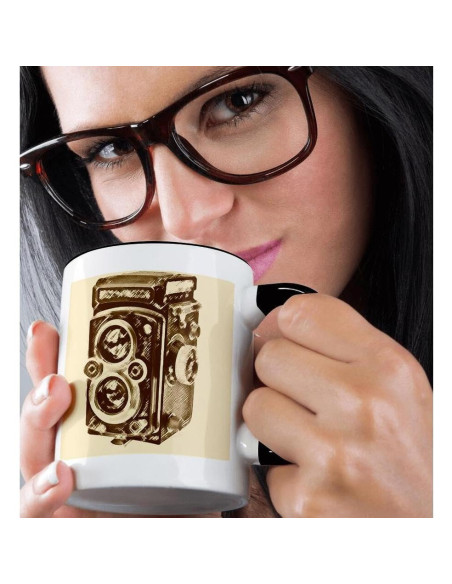 Taza de cerámica 3dRose cámara vintage TLR 11 oz negra