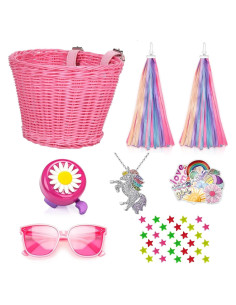 Cesta de Manillar para Bicicleta Niña Suerico Rosa con Accesorios